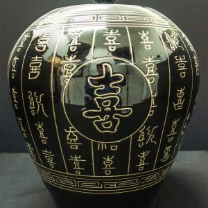 Happiness Chinese Characters Black Porcelain Vase