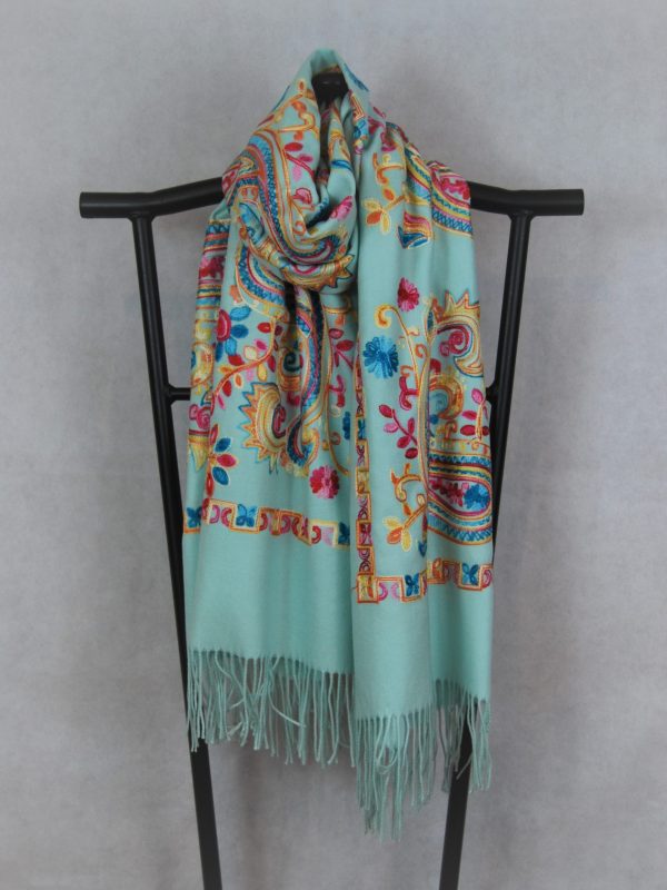 Aqua Persian Winter Scarf with Paisley Pattern for Women