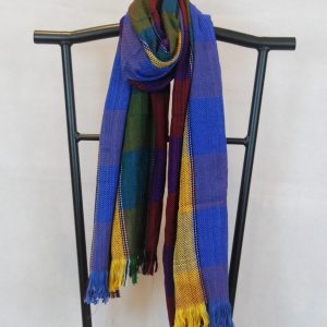 Shangri-La Hand-Woven Organic Light Cotton Scarf (Burgundy, Blue, Yellow and Green)