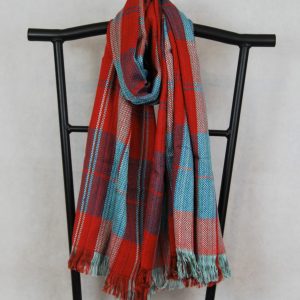 Red and Aqua Shangri-La Hand-Woven Organic Light Cotton Scarf