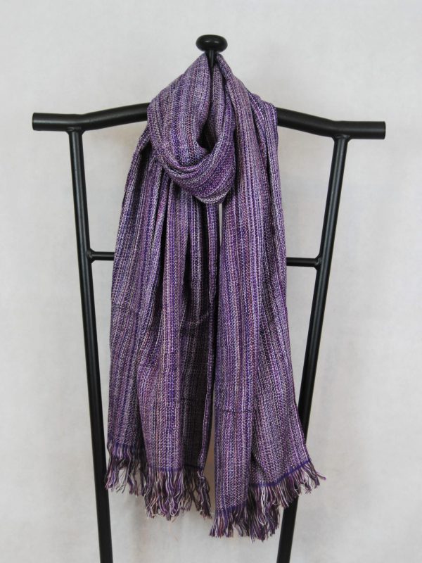 Shangri-La Hand-Woven Organic Light Cotton Scarf Purple and White