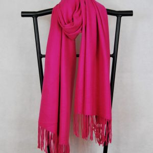 Hot Pink Classic Wide Winter Scarf with Fringe Hem