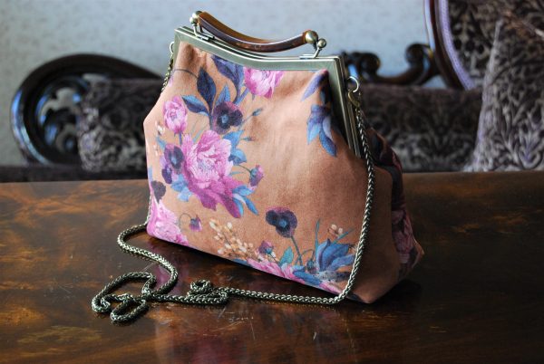 Peach Floral Handbag Retro Suede