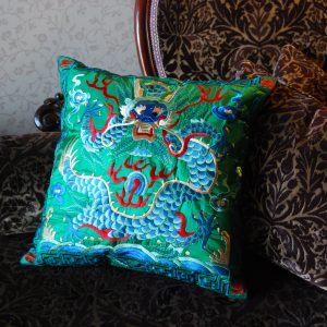 Silk Embroidery Green Dragon Design Cushion Throw Pillow