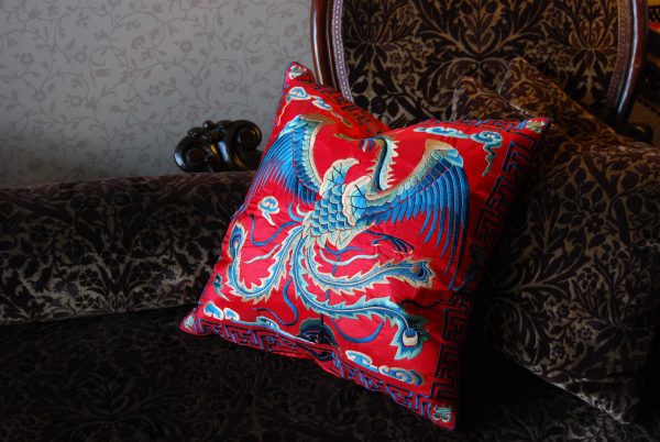 red phoenix silk cushion throw pillow