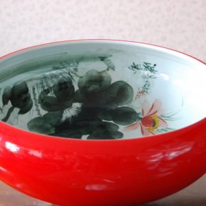 red porcelain bowl water lily hand paint inside